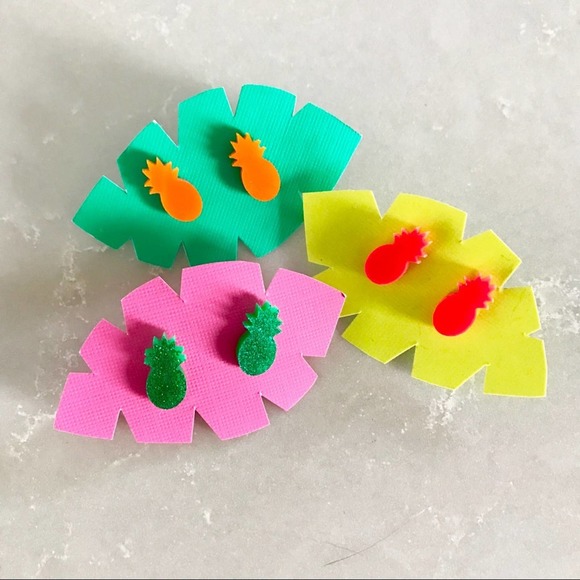 NWT Laser Cut Pineapple Stud Earrings in Neon Orange LAST PAIR - Picture 1 of 6